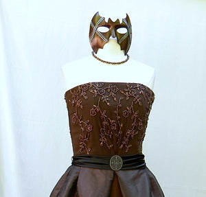 Bronze Beaded Gown With Mask