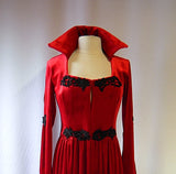Red Velvet Vampire Jacket with Black Applique
